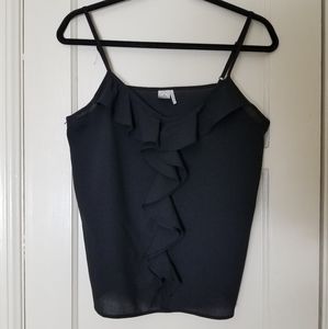 PAPER CRANE ANTHROPOLOGIE black ruffle front adjustable strap camisole